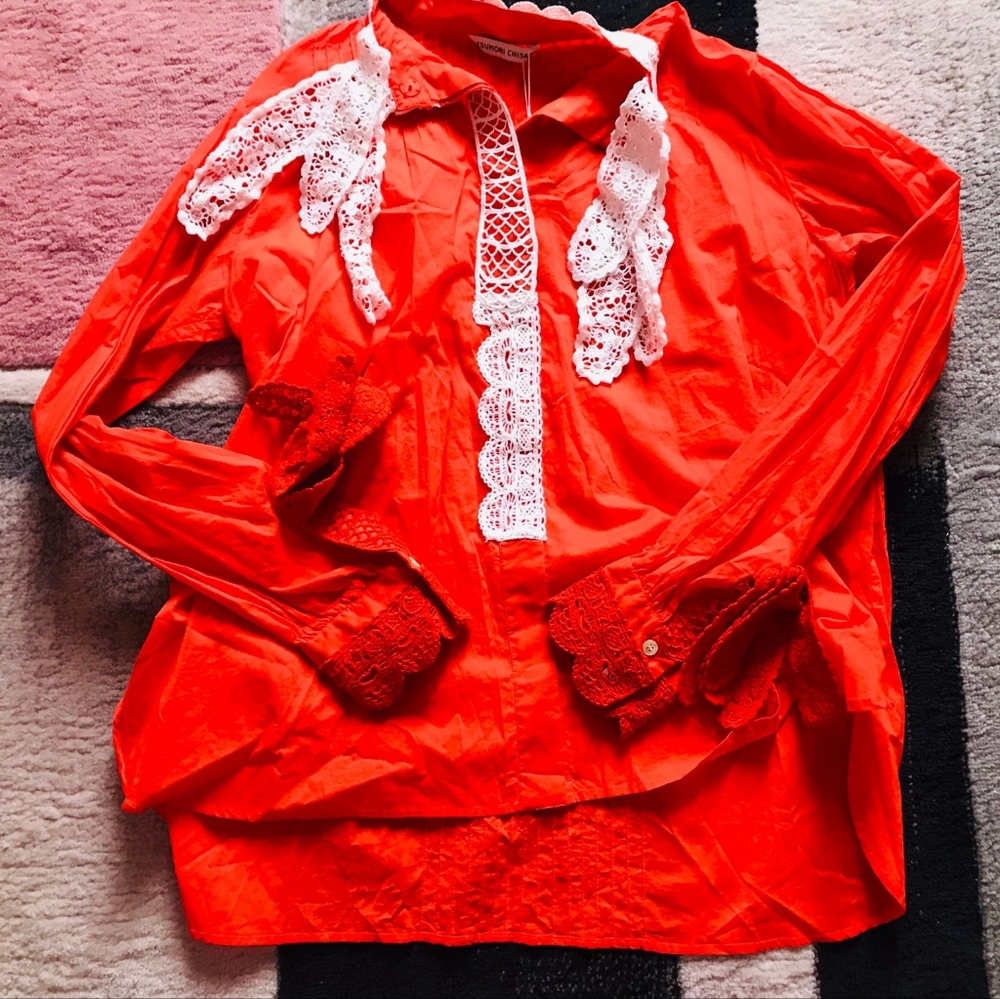tsumori chisato Japan orange cotton lace Blouse new rare - Picture 5 of 11